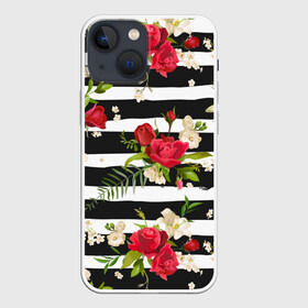 Чехол для iPhone 13 mini с принтом Розы и орхидеи в Курске,  |  | flowers | orchi | roses | белый | букеты | графика | зелёный | искусство | картинка | красивый | красный | крутой | листья | мода | модный | молодёжная | орнамент | орхидеи | полосы | рисунок | розы | рукоделие