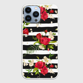 Чехол для iPhone 13 Pro Max с принтом Розы и орхидеи в Курске,  |  | flowers | orchi | roses | белый | букеты | графика | зелёный | искусство | картинка | красивый | красный | крутой | листья | мода | модный | молодёжная | орнамент | орхидеи | полосы | рисунок | розы | рукоделие