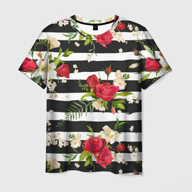 Мужская футболка 3D с принтом Розы и орхидеи в Курске, 100% полиэфир | прямой крой, круглый вырез горловины, длина до линии бедер | flowers | orchi | roses | белый | букеты | графика | зелёный | искусство | картинка | красивый | красный | крутой | листья | мода | модный | молодёжная | орнамент | орхидеи | полосы | рисунок | розы | рукоделие