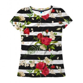 Женская футболка 3D с принтом Розы и орхидеи в Курске, 100% полиэфир ( синтетическое хлопкоподобное полотно) | прямой крой, круглый вырез горловины, длина до линии бедер | flowers | orchi | roses | белый | букеты | графика | зелёный | искусство | картинка | красивый | красный | крутой | листья | мода | модный | молодёжная | орнамент | орхидеи | полосы | рисунок | розы | рукоделие