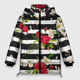 Женская зимняя куртка 3D с принтом Розы и орхидеи в Курске, верх — 100% полиэстер; подкладка — 100% полиэстер; утеплитель — 100% полиэстер | длина ниже бедра, силуэт Оверсайз. Есть воротник-стойка, отстегивающийся капюшон и ветрозащитная планка. 

Боковые карманы с листочкой на кнопках и внутренний карман на молнии | flowers | orchi | roses | белый | букеты | графика | зелёный | искусство | картинка | красивый | красный | крутой | листья | мода | модный | молодёжная | орнамент | орхидеи | полосы | рисунок | розы | рукоделие