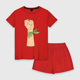 Женская пижама с шортиками хлопок с принтом Феминизм в Курске, 100% хлопок | футболка прямого кроя, шорты свободные с широкой мягкой резинкой | fame | девушка | женщина | права | феминистки