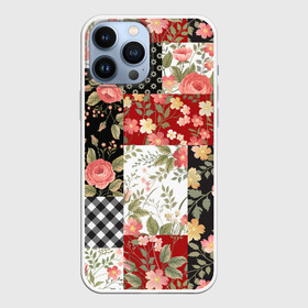 Чехол для iPhone 13 Pro Max с принтом Лоскутный орнамент в Курске,  |  | branches | flor | flowers | leaves | ветки | геометрический | горошек | графика | искусство | картинка | клетка | красивый | крутой | листья | мода | модный | молодёжная | орнамент | рисунок | розы | рукоделие | стиль