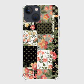 Чехол для iPhone 13 mini с принтом Лоскутный орнамент в Курске,  |  | branches | flor | flowers | leaves | ветки | геометрический | горошек | графика | искусство | картинка | клетка | красивый | крутой | листья | мода | модный | молодёжная | орнамент | рисунок | розы | рукоделие | стиль