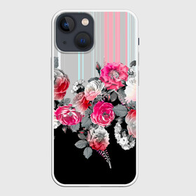 Чехол для iPhone 13 mini с принтом Розы в Курске,  |  | branches | flora | flowers | leaves | ornament | patterns | ветки | графика | искусство | картинка | красивый | крутой | листья | мода | модный | молодёжная | орнамент | полосатый | рисунок | розы | рукоделие | стиль