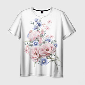 Мужская футболка 3D с принтом Цветы в Курске, 100% полиэфир | прямой крой, круглый вырез горловины, длина до линии бедер | bouquets | flowers | pattern | roses | букеты | графика | жёлтый | зелёный | искусство | картинка | красивый | крутой | листья | мода | модный | молодёжная | оранжевый | орнамент | рисунок | розовый | розы | рукоделие