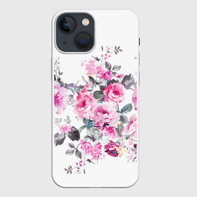 Чехол для iPhone 13 mini с принтом Розовые розы в Курске,  |  | bouquets | color | gray | leave | lowers | ornament | patterns | pink | roses | букеты | графика | искусство | картинка | красивый | крутой | листья | мода | модный | молодёжная | орнамент | рисунок | розовые | розы | рукоделие | серый