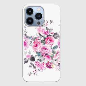 Чехол для iPhone 13 Pro с принтом Розовые розы в Курске,  |  | bouquets | color | gray | leave | lowers | ornament | patterns | pink | roses | букеты | графика | искусство | картинка | красивый | крутой | листья | мода | модный | молодёжная | орнамент | рисунок | розовые | розы | рукоделие | серый