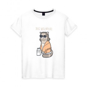 Женская футболка хлопок с принтом Big Meowski в Курске, 100% хлопок | прямой крой, круглый вырез горловины, длина до линии бедер, слегка спущенное плечо | большой лебовски | боулинг | дюдя | кино | комедия | кот | котейка | котенок | котэ | кошка | молоко | хиппи | чувак | юмор