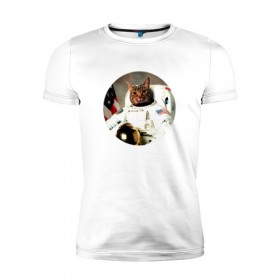 Мужская футболка премиум с принтом Cat Astronaut в Курске, 92% хлопок, 8% лайкра | приталенный силуэт, круглый вырез ворота, длина до линии бедра, короткий рукав | 