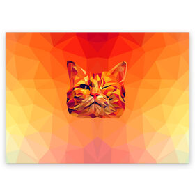 Поздравительная открытка с принтом Подмигивающий кот (Low Poly) в Курске, 100% бумага | плотность бумаги 280 г/м2, матовая, на обратной стороне линовка и место для марки
 | Тематика изображения на принте: cat | fox | kitty | low | lowpoly | poly | веселая | геометрия | грозовой кошак | желтая | кот | котейка | котофей | кошак | лиса | любителям кошек | низкополигональный | позитив | прикольная | рисунок | рыжая | узор