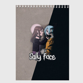 Скетчбук с принтом Sally Face в Курске, 100% бумага
 | 48 листов, плотность листов — 100 г/м2, плотность картонной обложки — 250 г/м2. Листы скреплены сверху удобной пружинной спиралью | sally face | гизмо | девид | девочка | игра | лари | ларри | мальчик | маска | мрачная | на лице | пых | с протезом | сал | сали | салли | салли фейс | фейс | фэйс | эддисон | эшли