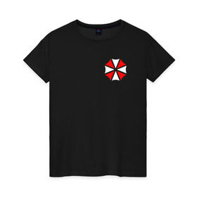 Женская футболка хлопок с принтом UMBRELLA CORP (НА СПИНЕ) в Курске, 100% хлопок | прямой крой, круглый вырез горловины, длина до линии бедер, слегка спущенное плечо | ada wong | biohazard | game | gamer | leon | logo | mistic | raccoon city | re2 | resident evil 2 | rpd | stars | umbrella | ада вонг | амбрелла | зомби | игра | мистика | ужасы