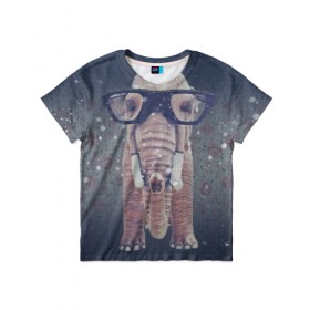Детская футболка 3D с принтом Слон в очках в Курске, 100% гипоаллергенный полиэфир | прямой крой, круглый вырез горловины, длина до линии бедер, чуть спущенное плечо, ткань немного тянется | 