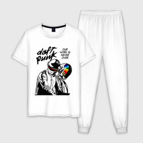 Мужская пижама хлопок с принтом Daft Punk в Курске, 100% хлопок | брюки и футболка прямого кроя, без карманов, на брюках мягкая резинка на поясе и по низу штанин
 | daft punk | electronic | house | human | music | robot | дафт панк | музыка | синти поп | хаус | электроника