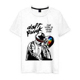 Мужская футболка хлопок с принтом Daft Punk в Курске, 100% хлопок | прямой крой, круглый вырез горловины, длина до линии бедер, слегка спущенное плечо. | Тематика изображения на принте: daft punk | electronic | house | human | music | robot | дафт панк | музыка | синти поп | хаус | электроника