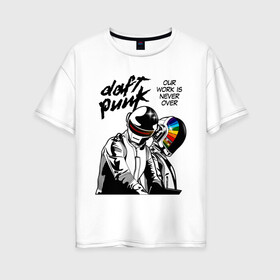 Женская футболка хлопок Oversize с принтом Daft Punk в Курске, 100% хлопок | свободный крой, круглый ворот, спущенный рукав, длина до линии бедер
 | daft punk | electronic | house | human | music | robot | дафт панк | музыка | синти поп | хаус | электроника