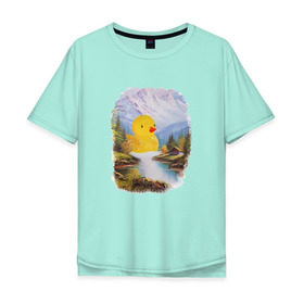 Мужская футболка хлопок Oversize с принтом Уточка в Курске, 100% хлопок | свободный крой, круглый ворот, “спинка” длиннее передней части | ванна | водопад | горы | домик | красота | лес | озеро | океан | пейзаж | природа | утка | утя