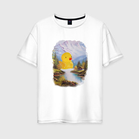 Женская футболка хлопок Oversize с принтом Уточка в Курске, 100% хлопок | свободный крой, круглый ворот, спущенный рукав, длина до линии бедер
 | ванна | водопад | горы | домик | красота | лес | озеро | океан | пейзаж | природа | утка | утя