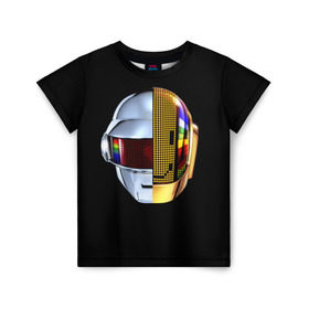 Детская футболка 3D с принтом Daft Punk в Курске, 100% гипоаллергенный полиэфир | прямой крой, круглый вырез горловины, длина до линии бедер, чуть спущенное плечо, ткань немного тянется | Тематика изображения на принте: daft punk | electronic | house | human | music | robot | дафт панк | музыка | синти поп | хаус | электроника