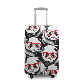 Чехол для чемодана 3D с принтом Панды в красных очках в Курске, 86% полиэфир, 14% спандекс | двустороннее нанесение принта, прорези для ручек и колес | animals | bears | funny | head | muzzl | pandas | red | весёлые | взгляд | голова | графика | животные | искусство | картинка | красивый | красные | крутой | медведи | мода | модный | молодёжная | очки | панды | рисунок