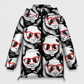 Женская зимняя куртка 3D с принтом Панды в красных очках в Курске, верх — 100% полиэстер; подкладка — 100% полиэстер; утеплитель — 100% полиэстер | длина ниже бедра, силуэт Оверсайз. Есть воротник-стойка, отстегивающийся капюшон и ветрозащитная планка. 

Боковые карманы с листочкой на кнопках и внутренний карман на молнии | animals | bears | funny | head | muzzl | pandas | red | весёлые | взгляд | голова | графика | животные | искусство | картинка | красивый | красные | крутой | медведи | мода | модный | молодёжная | очки | панды | рисунок