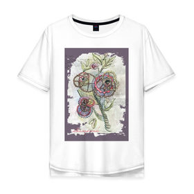 Мужская футболка хлопок Oversize с принтом Механический цветок в Курске, 100% хлопок | свободный крой, круглый ворот, “спинка” длиннее передней части | steampunk | механика | ретро | рисунок | стимпанк | цветы