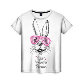Женская футболка 3D с принтом Best Friends Forever в Курске, 100% полиэфир ( синтетическое хлопкоподобное полотно) | прямой крой, круглый вырез горловины, длина до линии бедер | animal | best friends | forever | hare | hearts | love | rabbit | белый | графика | друзья | животное | заяц | искусство | картинка | кролик | крутой | лучшие | лучший | любоввь | модный | навсегда | очки | полосатые | рисунок