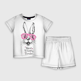 Детский костюм с шортами 3D с принтом Best Friends Forever в Курске,  |  | animal | best friends | forever | hare | hearts | love | rabbit | белый | графика | друзья | животное | заяц | искусство | картинка | кролик | крутой | лучшие | лучший | любоввь | модный | навсегда | очки | полосатые | рисунок