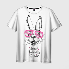 Мужская футболка 3D с принтом Best Friends Forever в Курске, 100% полиэфир | прямой крой, круглый вырез горловины, длина до линии бедер | animal | best friends | forever | hare | hearts | love | rabbit | белый | графика | друзья | животное | заяц | искусство | картинка | кролик | крутой | лучшие | лучший | любоввь | модный | навсегда | очки | полосатые | рисунок
