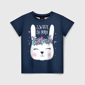Детская футболка 3D с принтом Sweet bunny в Курске, 100% гипоаллергенный полиэфир | прямой крой, круглый вырез горловины, длина до линии бедер, чуть спущенное плечо, ткань немного тянется | art | creat | drawing | graphics | picture | белый | влюбленный | графика | день святого валентина | заяц | зеленый | искусство | картинка | кролик | крутой | лучший | любовь | модный | подарок | праздник | пушистый