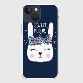 Чехол для iPhone 13 mini с принтом Sweet bunny в Курске,  |  | art | creat | drawing | graphics | picture | белый | влюбленный | графика | день святого валентина | заяц | зеленый | искусство | картинка | кролик | крутой | лучший | любовь | модный | подарок | праздник | пушистый