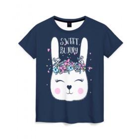Женская футболка 3D с принтом Sweet bunny в Курске, 100% полиэфир ( синтетическое хлопкоподобное полотно) | прямой крой, круглый вырез горловины, длина до линии бедер | art | creat | drawing | graphics | picture | белый | влюбленный | графика | день святого валентина | заяц | зеленый | искусство | картинка | кролик | крутой | лучший | любовь | модный | подарок | праздник | пушистый