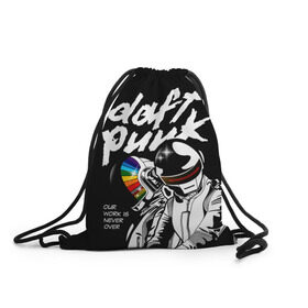 Рюкзак-мешок 3D с принтом Daft Punk в Курске, 100% полиэстер | плотность ткани — 200 г/м2, размер — 35 х 45 см; лямки — толстые шнурки, застежка на шнуровке, без карманов и подкладки | Тематика изображения на принте: daft punk | electronic | house | human | music | robot | дафт панк | музыка | синти поп | хаус | электроника