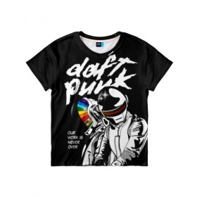 Детская футболка 3D с принтом Daft Punk в Курске, 100% гипоаллергенный полиэфир | прямой крой, круглый вырез горловины, длина до линии бедер, чуть спущенное плечо, ткань немного тянется | Тематика изображения на принте: daft punk | electronic | house | human | music | robot | дафт панк | музыка | синти поп | хаус | электроника