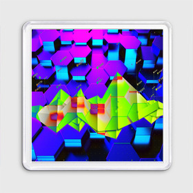 Магнит 55*55 с принтом НЕОНОВЫЕ СОТЫ в Курске, Пластик | Размер: 65*65 мм; Размер печати: 55*55 мм | Тематика изображения на принте: abstract | abstraction | comb | cyberpunk | texture | абстракция | бронь | броня | кибер панк | соты | стальные соты | текстуры
