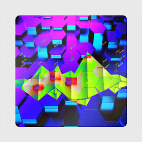 Магнит виниловый Квадрат с принтом НЕОНОВЫЕ СОТЫ в Курске, полимерный материал с магнитным слоем | размер 9*9 см, закругленные углы | Тематика изображения на принте: abstract | abstraction | comb | cyberpunk | texture | абстракция | бронь | броня | кибер панк | соты | стальные соты | текстуры