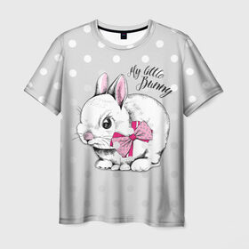 Мужская футболка 3D с принтом My little Bunny в Курске, 100% полиэфир | прямой крой, круглый вырез горловины, длина до линии бедер | art | best | cool | creativity | drawing | graphics | phonthasia | picture | trend | бант | белый | графика | животное | зайченок | зайчик | искусство | картинка | кролик | крутой | лучший | маленький | милый | модный | мой | пушистый