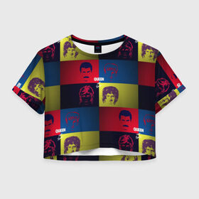 Женская футболка Cropp-top с принтом Queen в Курске, 100% полиэстер | круглая горловина, длина футболки до линии талии, рукава с отворотами | queen | брайан мэи | британская | группа | джон дикон | королева | роджер тейлор | рок | фредди меркьюри