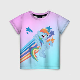 Детская футболка 3D с принтом Rainbow Dash в Курске, 100% гипоаллергенный полиэфир | прямой крой, круглый вырез горловины, длина до линии бедер, чуть спущенное плечо, ткань немного тянется | cute | mlp | pony | млп | пони | рейнбоу дэш