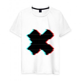 Мужская футболка хлопок с принтом Glitch Cross в Курске, 100% хлопок | прямой крой, круглый вырез горловины, длина до линии бедер, слегка спущенное плечо. | 