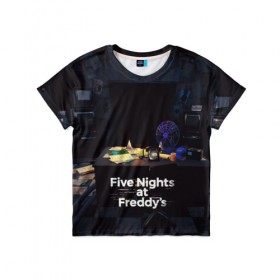 Детская футболка 3D с принтом Five Nights at Freddys в Курске, 100% гипоаллергенный полиэфир | прямой крой, круглый вырез горловины, длина до линии бедер, чуть спущенное плечо, ткань немного тянется | five nights at freddy s | game | horror | игры | механические куклы | ночь | охранник | пять ночей у фредди | светящиеся глаза | ужас