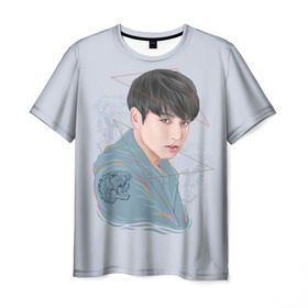 Мужская футболка 3D с принтом Jeon Jungkook в Курске, 100% полиэфир | прямой крой, круглый вырез горловины, длина до линии бедер | bts | gucci | jeon jungkook | k pop | korean pop | music | бтс | гуси | гучи | гуччи | кей поп | коллаб | чон чонгук