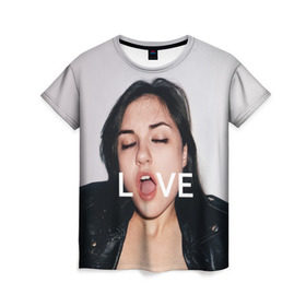 Женская футболка 3D с принтом Sasha Grey LOVE в Курске, 100% полиэфир ( синтетическое хлопкоподобное полотно) | прямой крой, круглый вырез горловины, длина до линии бедер | brazzers | грей | лицо | любовь | рот | саша