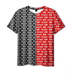 Мужская футболка 3D с принтом SENPAI x HENTAI в Курске, 100% полиэфир | прямой крой, круглый вырез горловины, длина до линии бедер | ahegao | kawai | kowai | oppai | otaku | senpai | sugoi | waifu | yandere | ахегао | ковай | отаку | сенпай | яндере