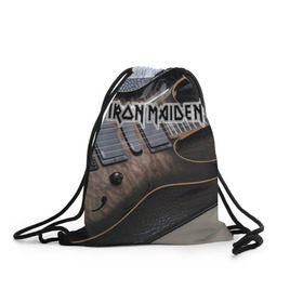 Рюкзак-мешок 3D с принтом Iron Maiden в Курске, 100% полиэстер | плотность ткани — 200 г/м2, размер — 35 х 45 см; лямки — толстые шнурки, застежка на шнуровке, без карманов и подкладки | бас | британия | брюс дикинсон | гитара | группа | дева | железная | метал | нико макбрэйн | рок | стив харрис | хеви | яник герс