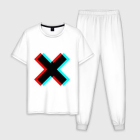 Мужская пижама хлопок с принтом X - Глитч в Курске, 100% хлопок | брюки и футболка прямого кроя, без карманов, на брюках мягкая резинка на поясе и по низу штанин
 | x | глитч | икс