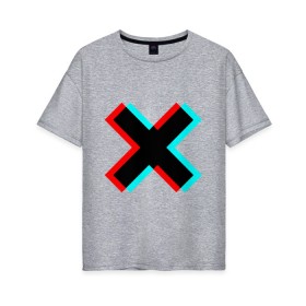 Женская футболка хлопок Oversize с принтом X - Глитч в Курске, 100% хлопок | свободный крой, круглый ворот, спущенный рукав, длина до линии бедер
 | x | глитч | икс