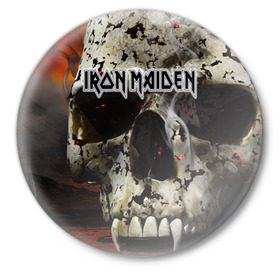 Значок с принтом Iron Maiden в Курске,  металл | круглая форма, металлическая застежка в виде булавки | бас | британия | брюс дикинсон | гитара | группа | дева | железная | метал | нико макбрэйн | рок | стив харрис | хеви | яник герс