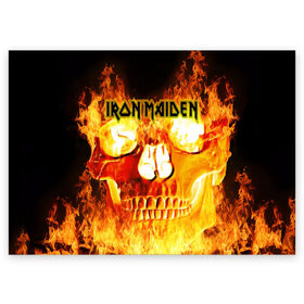 Поздравительная открытка с принтом Iron Maiden в Курске, 100% бумага | плотность бумаги 280 г/м2, матовая, на обратной стороне линовка и место для марки
 | бас | британия | брюс дикинсон | гитара | группа | дева | железная | метал | нико макбрэйн | рок | стив харрис | хеви | яник герс
